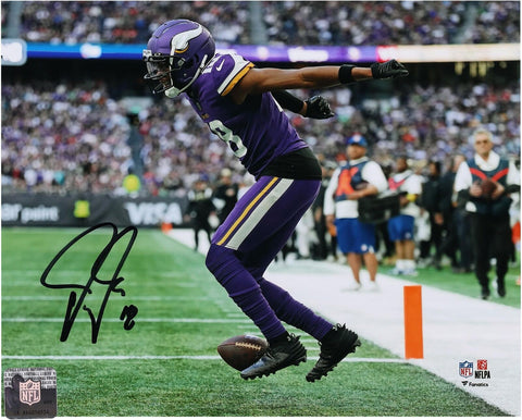 Justin Jefferson Minnesota Vikings Signed 8"x 10" Purple Griddy Photo