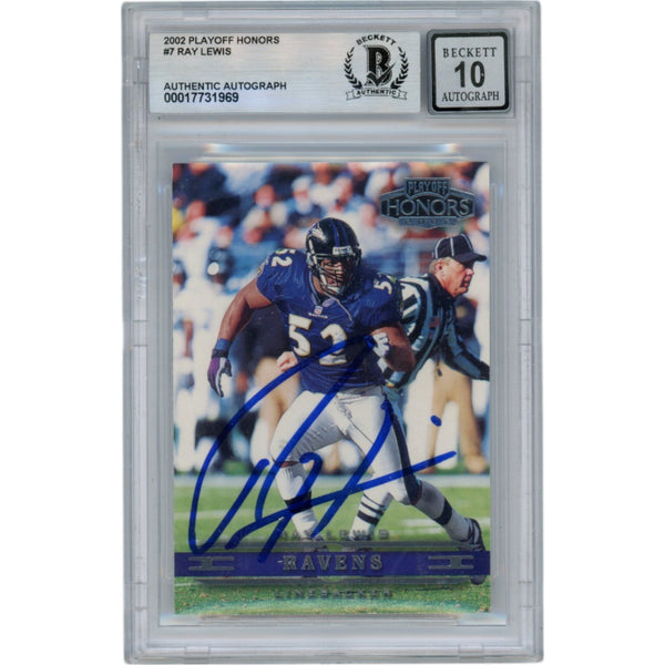 Ray Lewis Autographed 2002 Playoff Honors #7 Slabbed Trading Card Beckett 50012