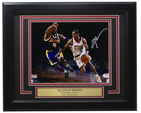 Allen Iverson Signed Framed 8x10 Philadelphia 76ers Photo vs Kobe Bryant PSA