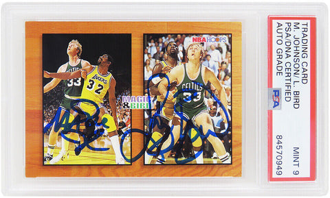 Larry Bird & Magic Johnson autographed 1994 NBA Hoops #MB1 -(PSA / AutoGrade 9)