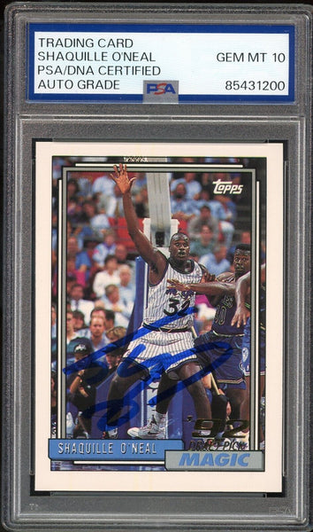 Shaquille O'Neal PSA 10 AUTO Rookie 1992 Topps #362 RC On Card GEM MINT AUTO