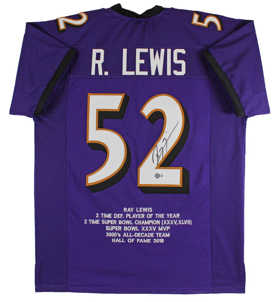Ray Lewis Authentic Signed Purple Pro Style Stat Jersey BAS Witnessed