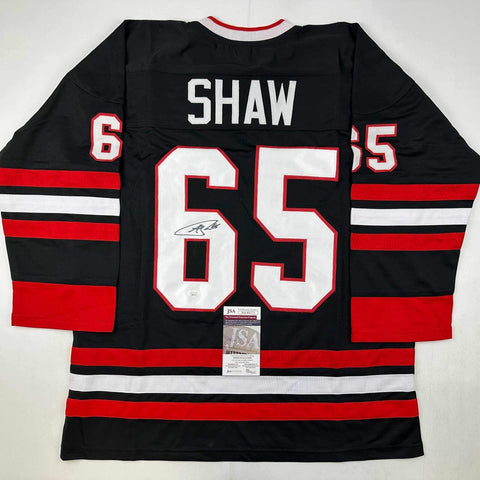 Autographed/Signed Andrew Shaw Chicago Black Hockey Jersey JSA COA