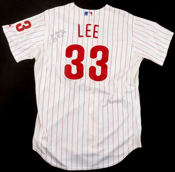 Cliff Lee Signed Phillies Majestic Authentic Jersey Inscribed "To Hector-" (JSA)