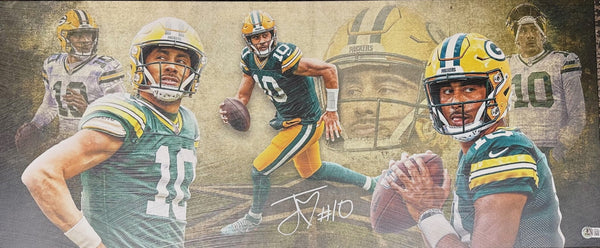 Packers Quarterback JORDAN LOVE Signed 13x31 Stretched Canvas Collage AUTO - BAS