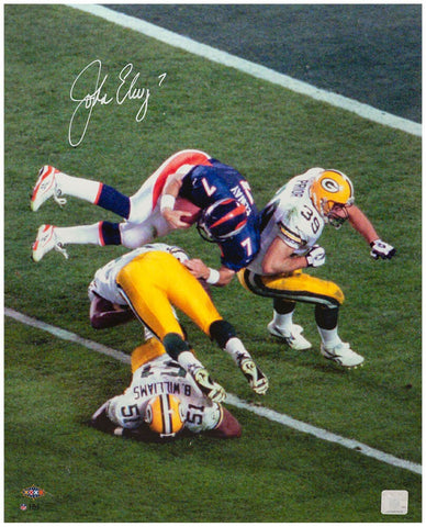 John Elway Signed Denver Broncos SB XXXII Helicopter HIt 16x20 Photo - (SS COA)