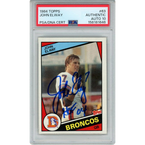 John Elway Autographed/Signed Denver Broncos Trading Card HOF 84 Topps PSA 55245