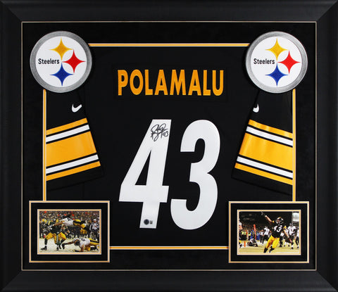 Steelers Troy Polamalu Signed Black Nike Limited Framed Jersey BAS Witnessed