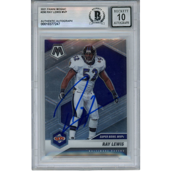 Ray Lewis Autographed/Signed 2021 Mosaic #12 Trading Card Beckett 53049