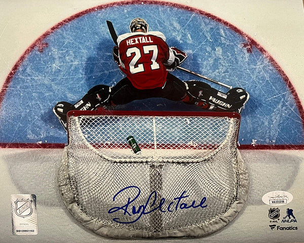 Ron Hextall Overhead Philadelphia Flyers Autographed 16x20 Hockey Photo JSA COA