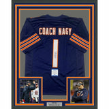 FRAMED Autographed/Signed MATT NAGY 33x42 Coach Chicago Blue Jersey Beckett COA