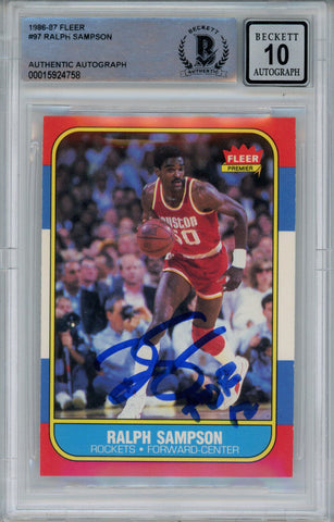 Ralph Sampson Signed 1986-87 Fleer #97 Rookie Card Beckett 10 Slab 42953