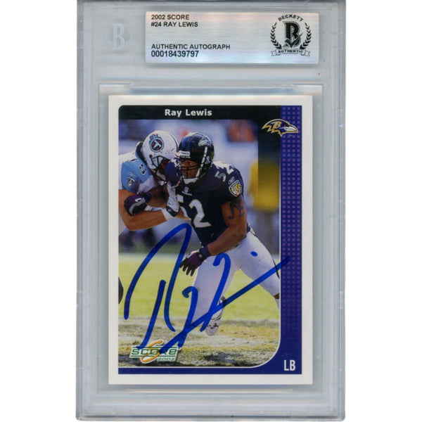 Ray Lewis Autographed/Signed 2002 Score #24 Trading Card Slab Beckett 53504