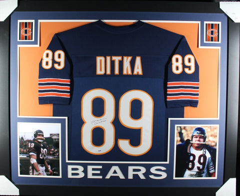 MIKE DITKA (Bears navy SKYLINE) Signed Autographed Framed Jersey PSA