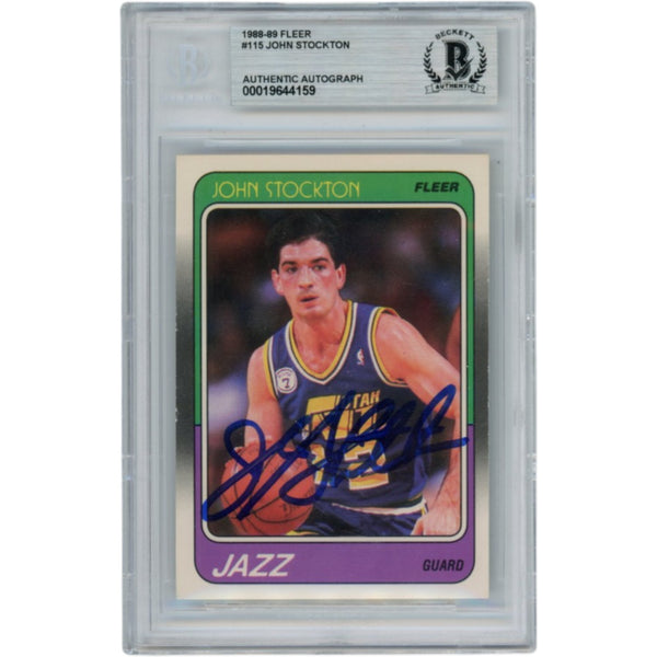 John Stockton Autographed 1988 Fleer #115 Slabbed Trading Card Beckett 53123
