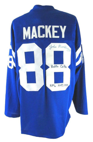 John Mackey HOF Signed/Inscr Baltimore Colts Blue Football Jersey JSA 161111
