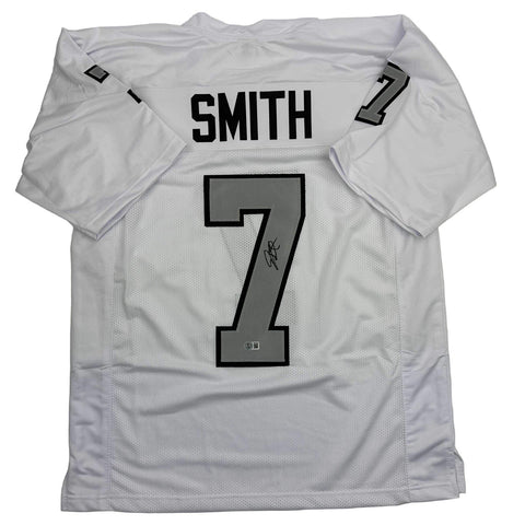 Autographed/Signed Geno Smith Oakland White Color Rush Jersey Beckett BAS COA