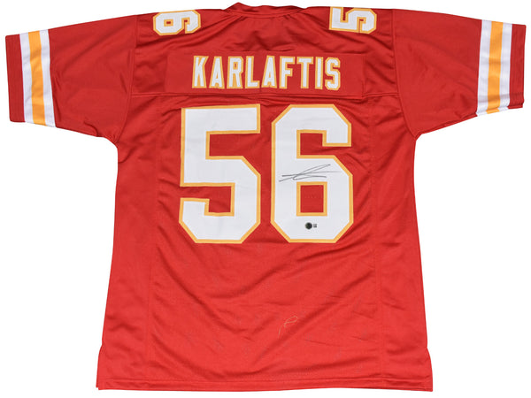 GEORGE KARLAFTIS AUTOGRAPHED KANSAS CITY CHIEFS #56 RED JERSEY BECKETT