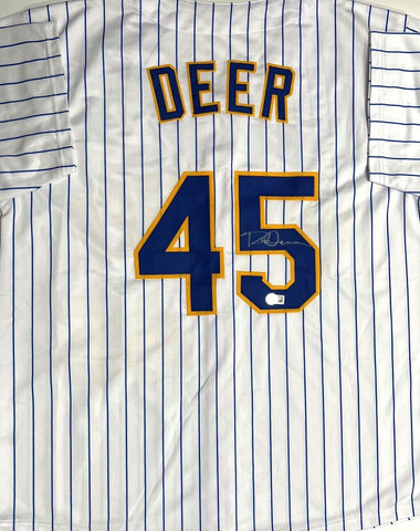 Brewers ROB DEER Signed Custom Replica Pin Stripe Retro Jersey AUTO - BAS
