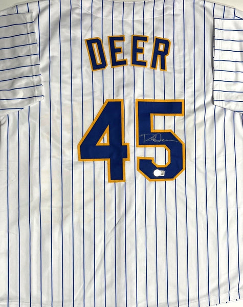 Brewers ROB DEER Signed Custom Replica Pin Stripe Retro Jersey AUTO - BAS