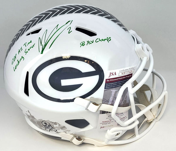 Packers MASON CROSBY Signed Full Size SALUTE Replica Helmet AUTO w/ Scripts JSA