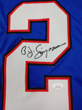 O J Simpson Signed Buffalo Bills Blue Throwback Jersey (JSA COA) 5xPro Bowl RB