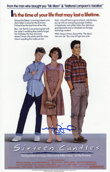 Molly Ringwald Signed Sixteen Candles 11x17 Movie Poster (In Blue)(SCHWARTZ COA)