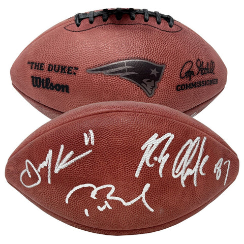 Tom Brady Gronkowski Edelman Signed Metallic Official Duke Football FANATICS JSA