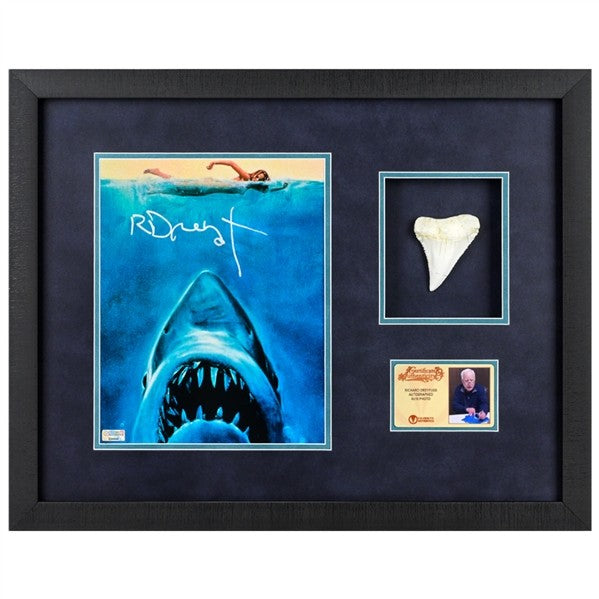 Richard Dreyfuss Autographed Jaws 8x10 Photo with Shark Tooth Display