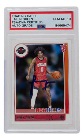 Jalen Green Signed Rockets 2021-22 NBA Hoops Rookie Card #218 PSA/DNA Auto Gem