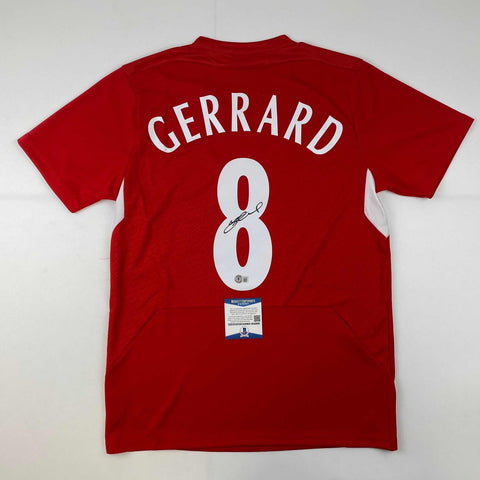 Autographed/Signed Steven Gerrard Liverpool Red Jersey Beckett BAS COA