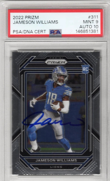 Jameson Williams Signed Detroit Lions 2022 Panini Prizm #311 PSA MINT 9 AUTO 10