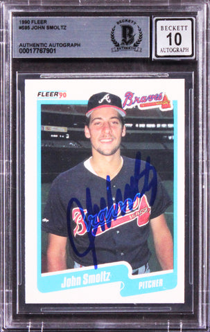 Braves John Smoltz Signed 1990 Fleer #595 Card Auto Graded Gem Mint 10! BAS Slab