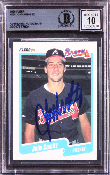 Braves John Smoltz Signed 1990 Fleer #595 Card Auto Graded Gem Mint 10! BAS Slab