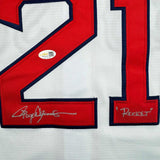 Autographed/Signed Roger Clemens "Rocket" Boston White Baseball Jersey JSA COA