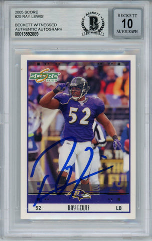 Ray Lewis Autographed 2005 Score #25 Trading Card Beckett 10 Slab 35229