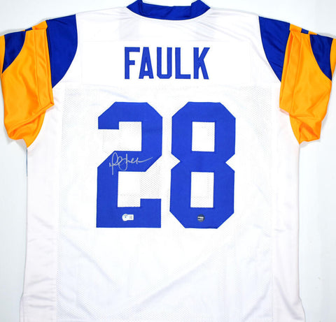Marshall Faulk Autographed White Pro Style Jersey- Beckett W Hologram *Silver