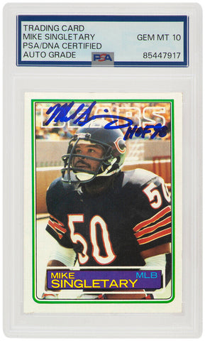 Mike Singletary Signed Bears 1983 Topps RC Card #38 w/HOF (PSA / Auto Grade 10)