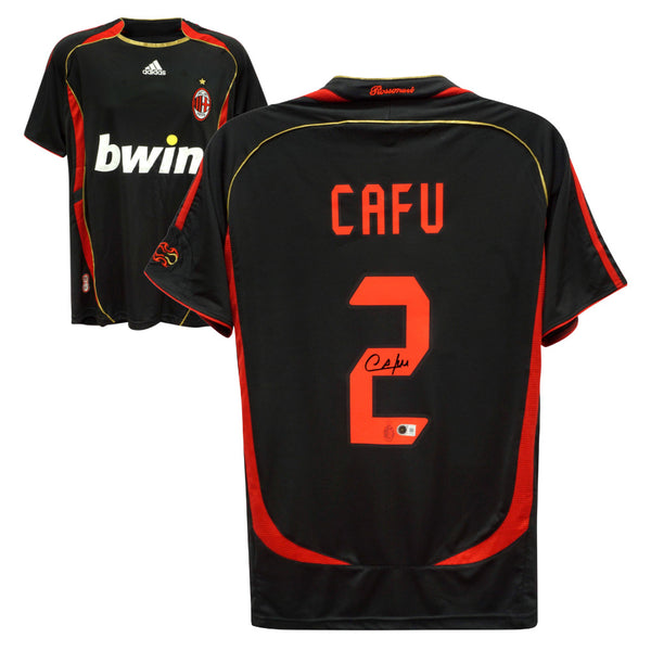 Cafu Signed AC Milan Black Away Soccer Jersey #2 with Beckett COA