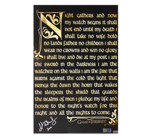 John Bradley Signed Game of Thrones Night's Watch Oath 11x17 Photo - "Sam" Insc