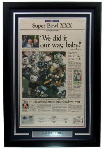 1996 Dallas Morning News Newspaper Cowboys Super Bowl XXX Champs Framed 166168