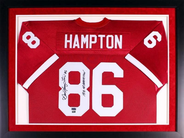 DAN HAMPTON AUTOGRAPHED ARKANSAS RAZORBACKS #86 FRAMED JERSEY COA