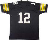 STEELERS TERRY BRADSHAW AUTOGRAPHED SIGNED BLACK JERSEY BECKETT WITNESS 232815