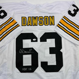 Autographed/Signed Dermontti Dawson HOF 12 Pittsburgh White Jersey JSA COA