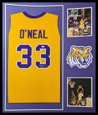 FRAMED LSU TIGERS SHAQUILLE O'NEAL AUTOGRAPHED SIGNED JERSEY JSA COA