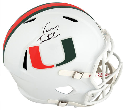 Vinny Testaverde Signed Miami White Riddell F/S Speed Replica Helmet - (SS COA)