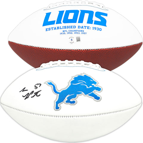 SAM LAPORTA AUTOGRAPHED DETROIT LIONS WHITE LOGO FOOTBALL BECKETT WITNESS 225896
