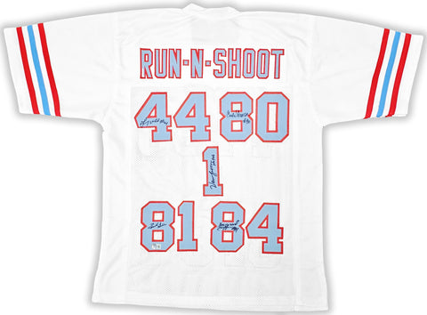 Houston Oilers Run & Shoot Signed White Jersey 5 Sigs Warren Moon Beckett Wit