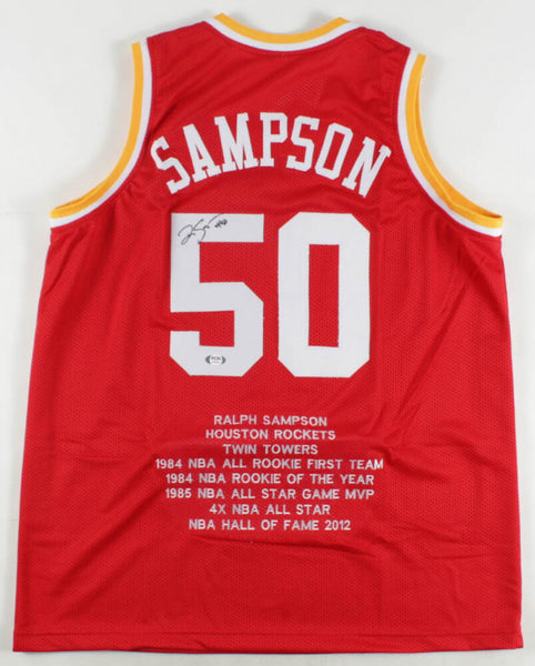 Ralph Sampson Signed Houston Rockets Career Highlight Jersey (PSA COA) HOF 2012