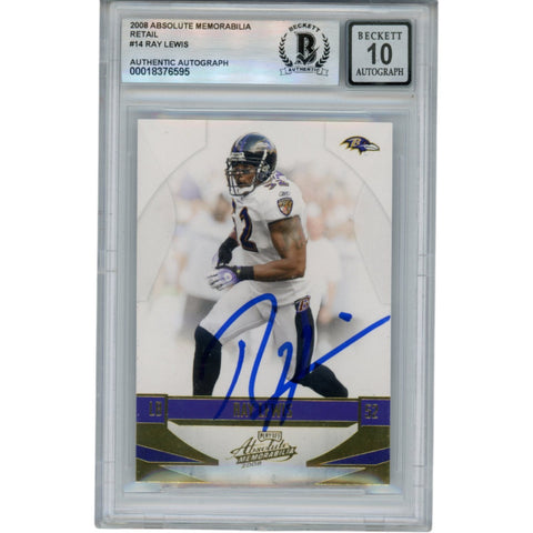 Ray Lewis Autographed 2008 Playoff Absolute #14 Trading Card Beckett 53044